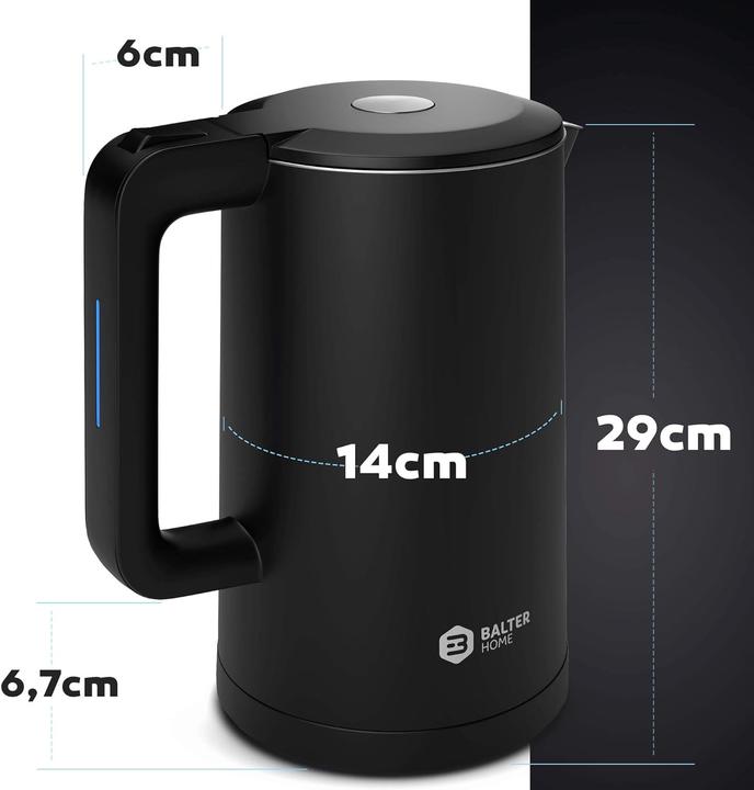Produktbild Balter Wasserkocher 1,7 L, Edelstahl, 2200 W – kabellos, Kalkfilter, Cool-Touch-Griff, Schwarz (1.70 l)