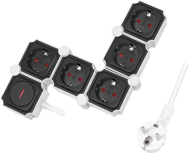 Produktbild LogiLink LPS277 Steckdosenleiste mit Schalter Weiss Schwarz Schutzkontakt 1 St. (5x, CEE 7/3, 1.50 m)