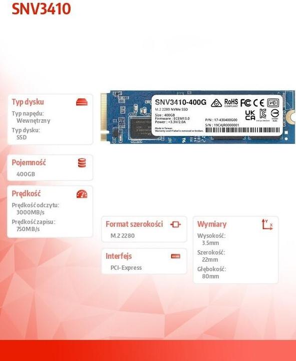 Produktbild Synology SNV3410-400G (400 GB, M.2 2280)