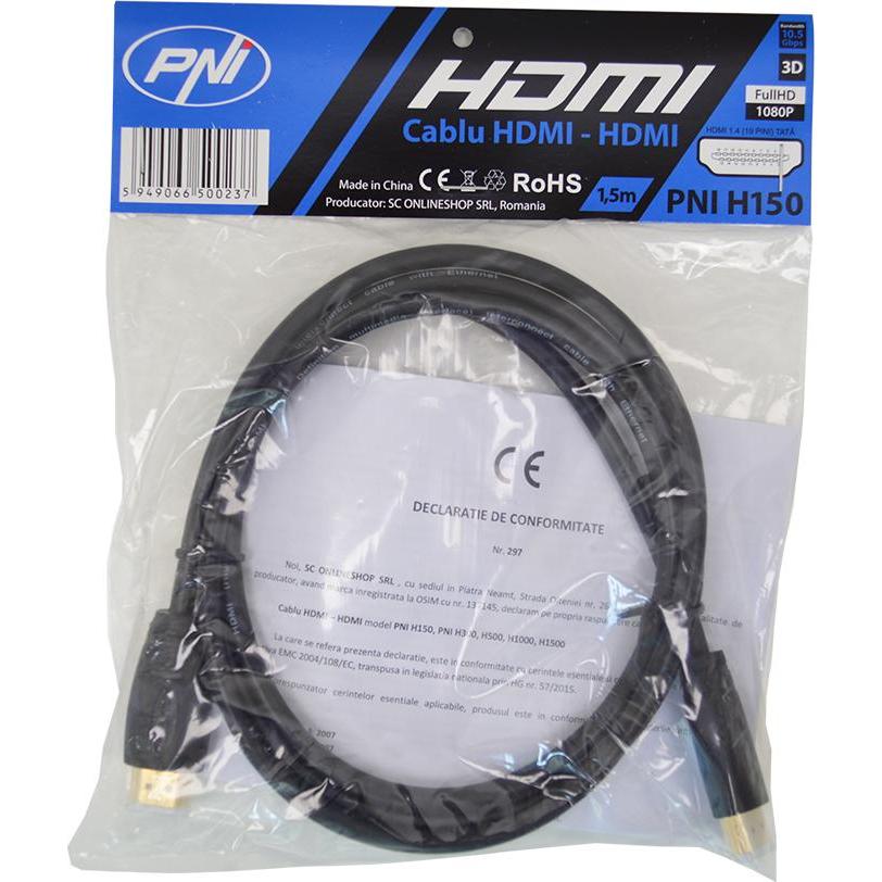PNI Kabel HDMI H150 High-Speed 1,4 V, Stecker-Stecker, Ethernet, vergoldet, 1,5 m (1.50 m, HDMI), Video Kabel