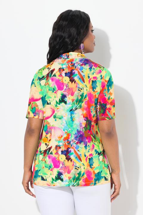 Produktbild Ulla Popken Slinkyshirt, floraler Druck, Wasserfallausschnitt, Halbarm (56)