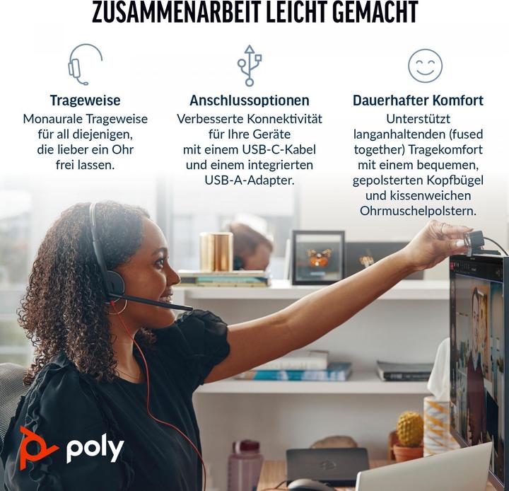 Produktbild Poly Blackwire 3310 + USB-C/A-Adapter (Kabelgebunden, USB-C, Microsoft Teams)