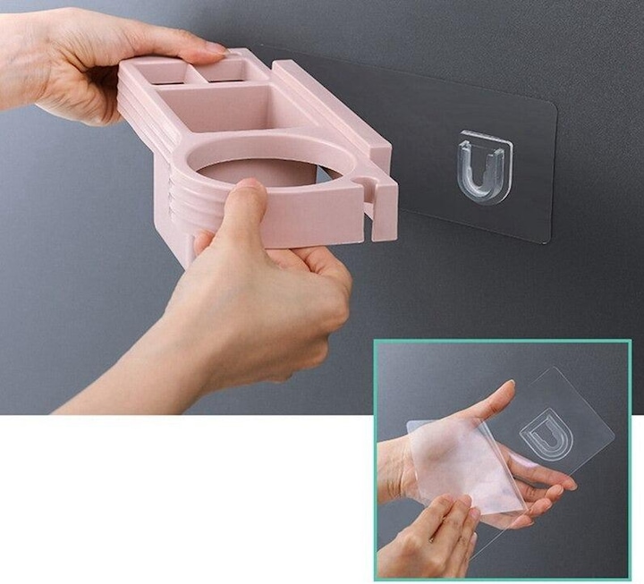 Image du produit Hermex Support mural pour sèche-cheveux Ustensiles de bain avec 3 compartiments Blanc