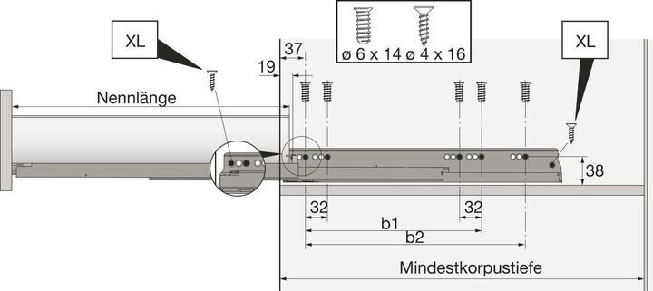 Produktbild Hettich Vollauszug mit Silent System Actro YOU, mit Rastfenster