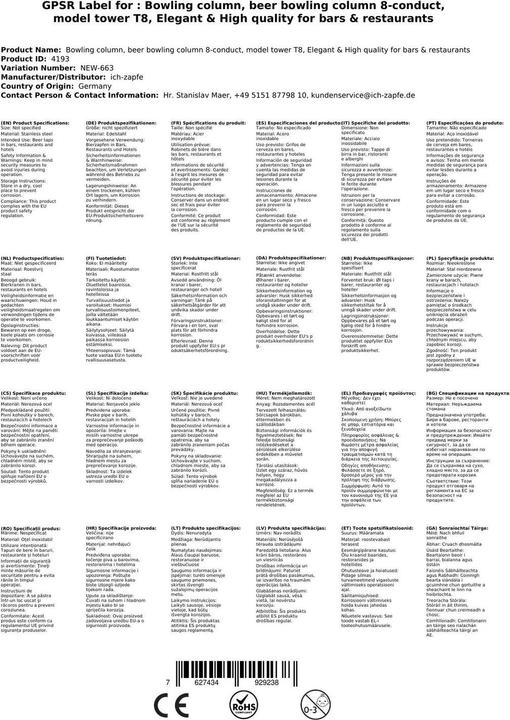 Produktbild Ich-zapfe Schanksäule, Bierzapfsäule 8-leitig, Modell Tower T8