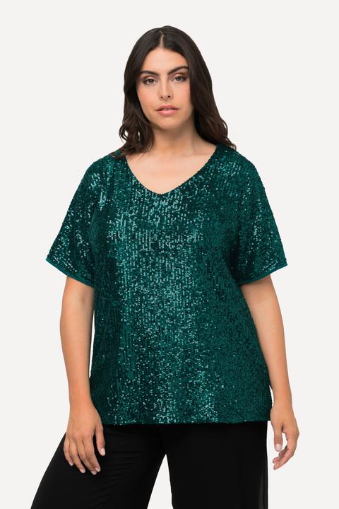 Produktbild Ulla Popken Pailletten-Shirt, Oversized, V-Ausschnitt, Halbarm (46, 48)