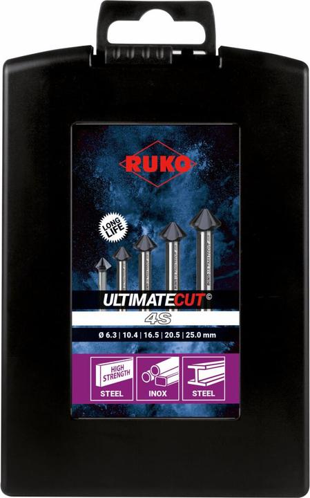 Actual product image Ruko Countersink set 90 ° ULTIMATECUT 4S 6.3-25.0 mm HSS-Co5 RUnaTEC RUnaTEC 5-piece plastic case (6,3, 10.4 mm, 20.5 mm, 16.5 mm, 25.0 millimetres)