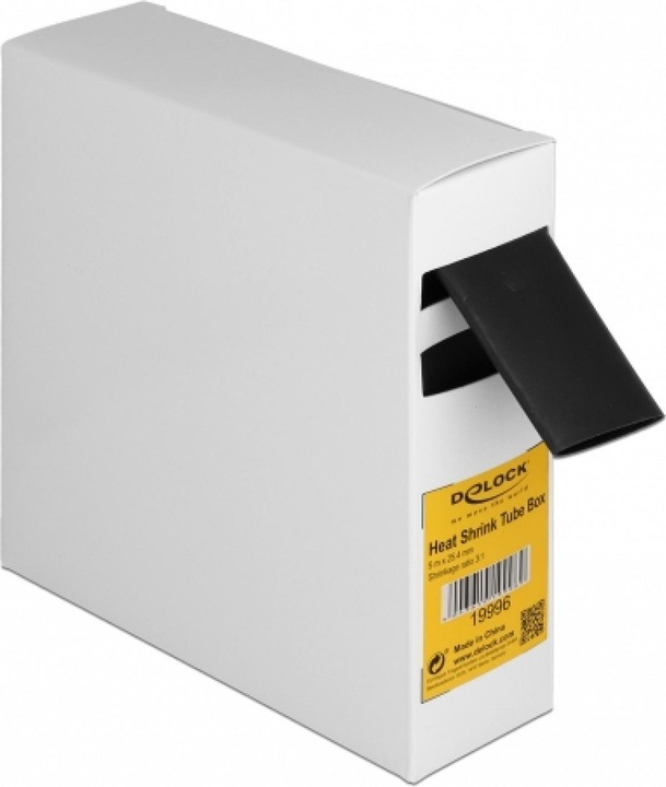 Actual product image Delock Heat shrink tubing box, with inner adhesive, shrink ratio 3:1, 5 m x 25.4 mm black (1 x)