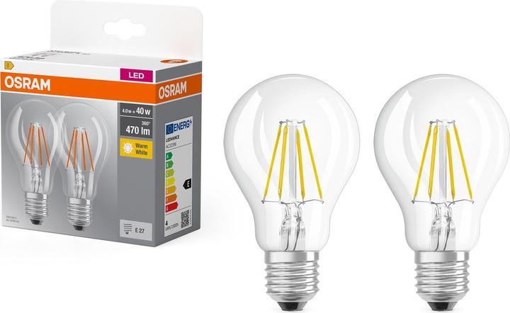 Produktbild Osram 4099854090202 LED EEK E (A - G) E27 Glühlampenform 4 W = 40 W Warmweiss (Ø (E27, 470 lm, 2 x)