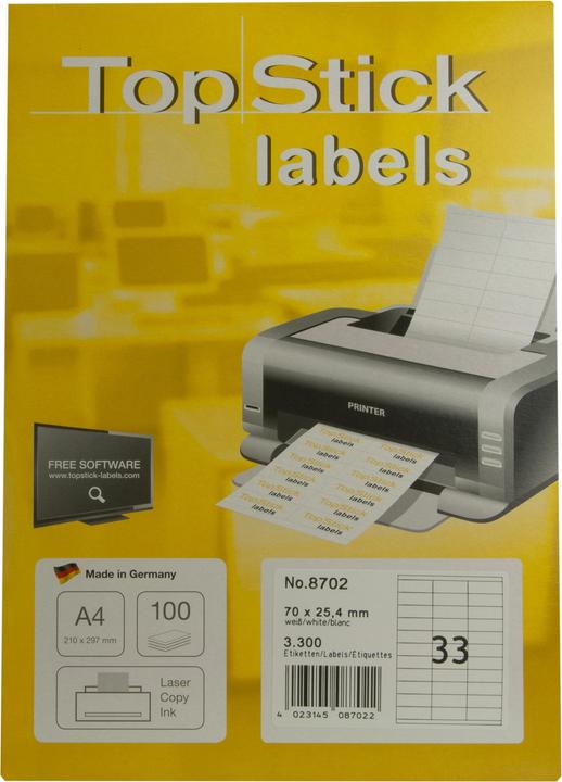 Produktbild TopStick TOP STICK Universal-Etiketten, 70 x 25,4 mm, weiá
