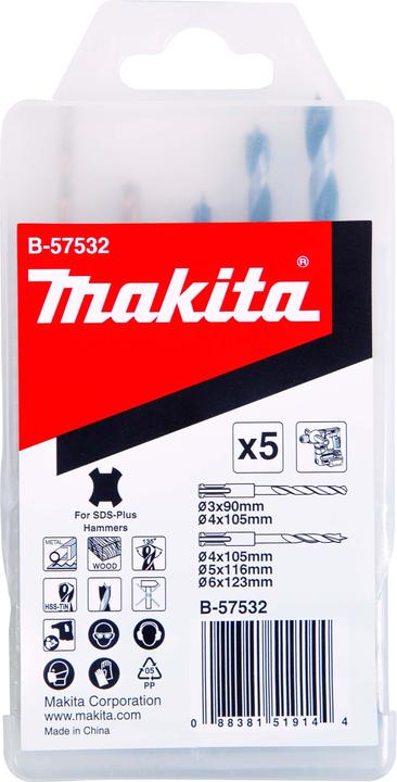 Makita Boorset hout/metaal SDS+ (4 mm, 5 mm, 6 mm, 3 mm)