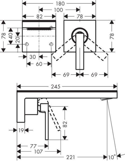 Produktbild Axor MyEdition Einhebel-Waschtischmischer Unterputz für Wandmontage, Auslauf 221 mm, ohne