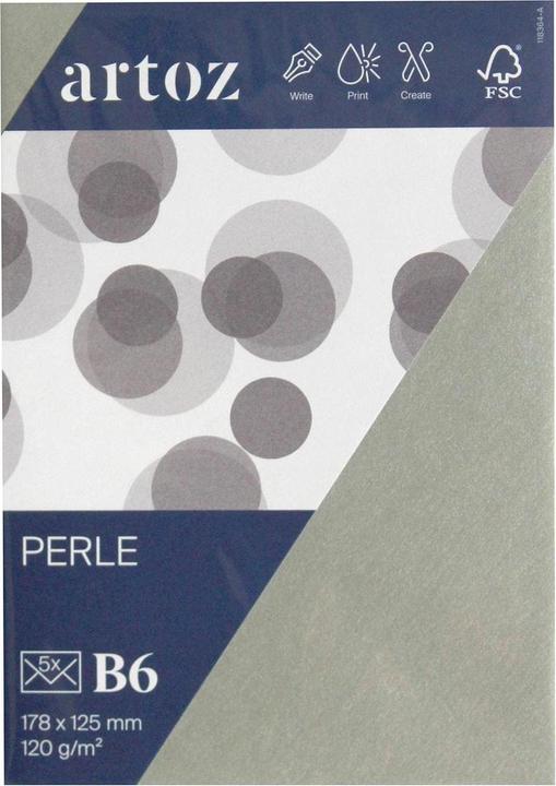 Produktbild Artoz Couvert Perle B6, 5 Stück, Silber, Position Fenster (B6, 5 x)