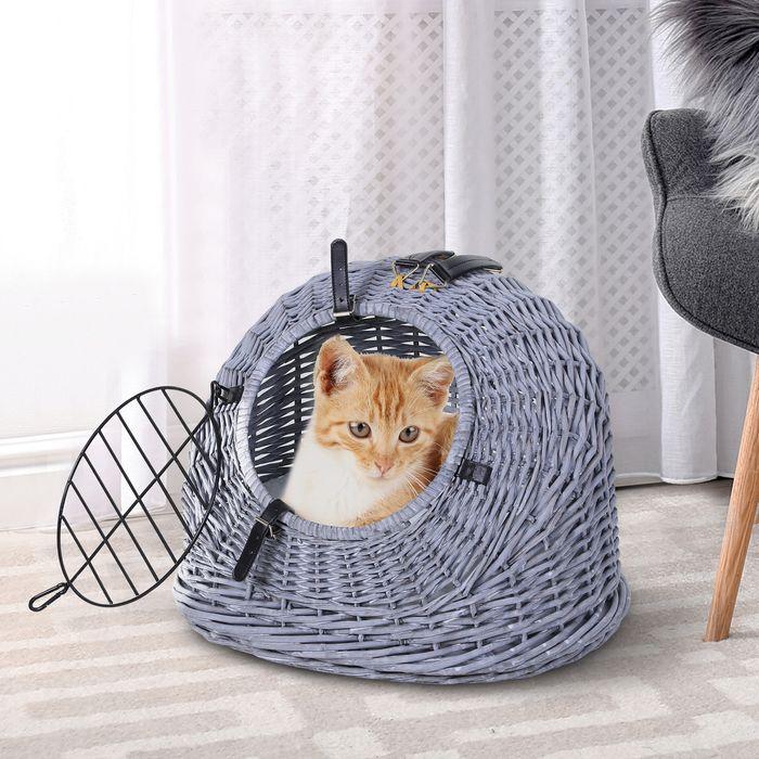 Produktbild Swisshandel24 Transportkorb Transportbox für Katzen Hunde, Korbhöhle mit Gitter,Katzenhaus aus Weide, Katzenkorb (Katze)