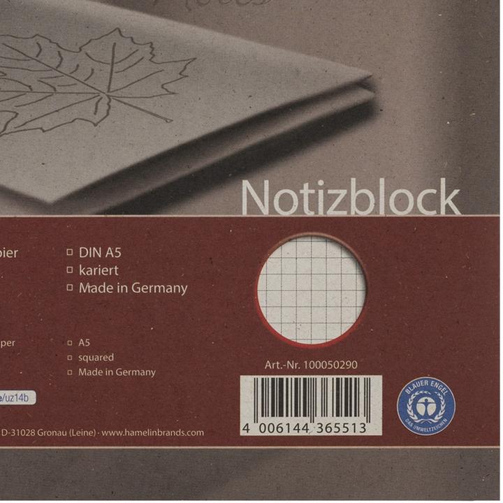 Image du produit Landré Bloc-notes plié A5 recyclé (A5, Quadrillé)
