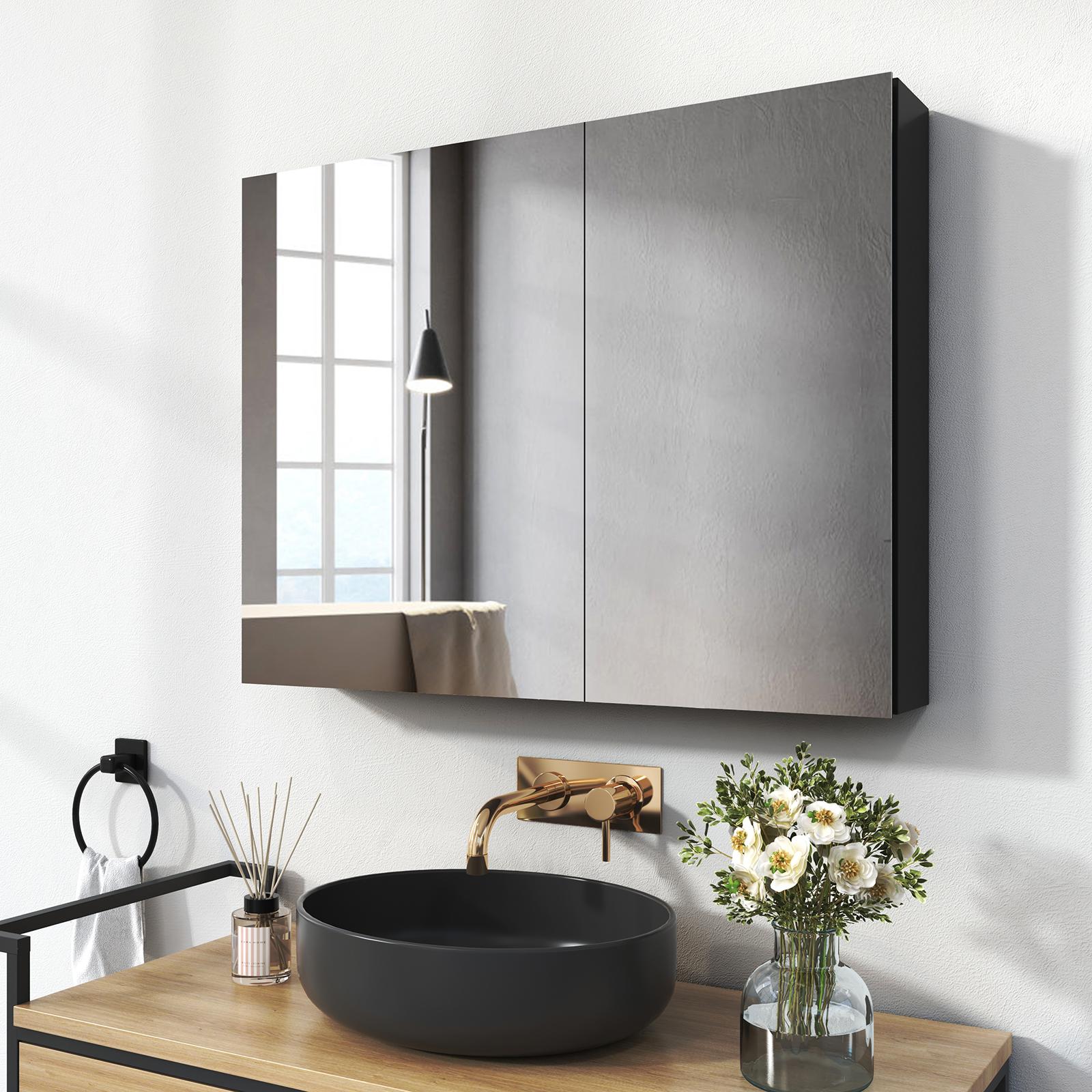 Thumbnail - Emke, Spiegelschrank, Spiegelschränke 85x65cm Spiegelschrank Badschrank mit Doppelseitiger Spiegel (Schwarz) (65 x 85 cm...