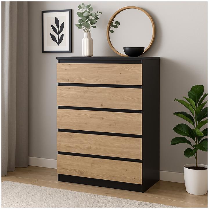 Produktbild HTI-Living Kommode mit 5 Schubladen Schwarz Artisaneiche (70 x 110 x 40 cm)
