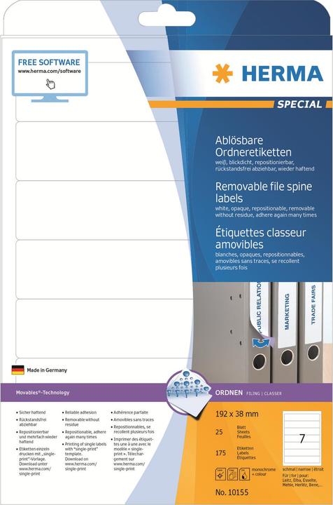 Image du produit HERMA Étiquettes classeur amovibles A4