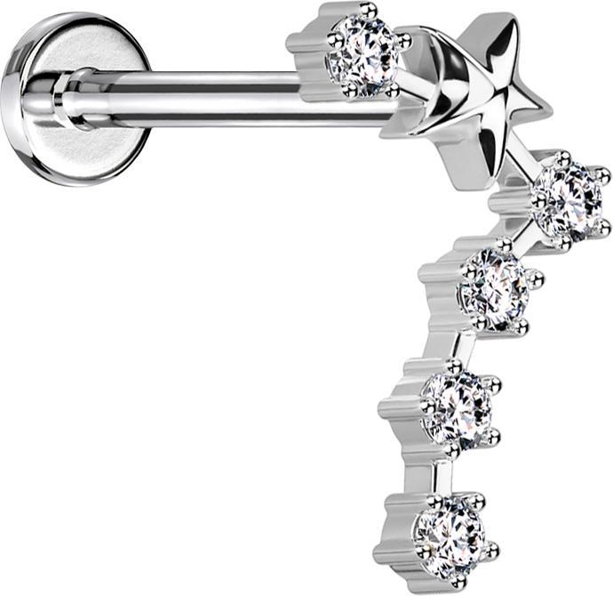 Actual product image Star Piercing Micro Labret internal thread silver star sign Pisces with crystals (Brass, Surgical steel 316L)