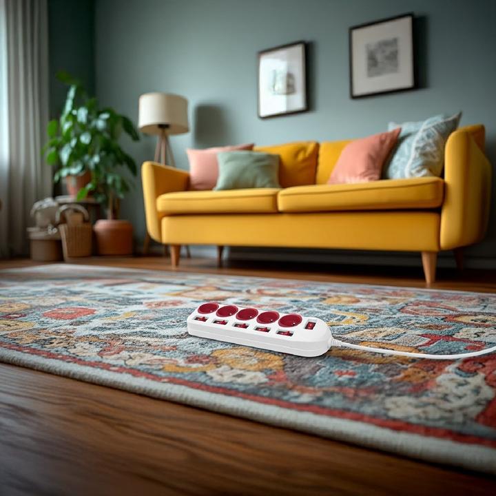 Actual product image Maclean Power strip, extension cord with 5 sockets, with switches, 250 VAC/10 A, 1.5 m, MCE204 R/ (5x, CEE 7/4, 1.50 m)