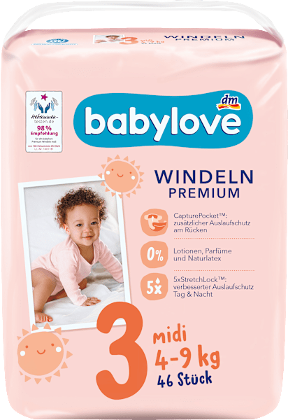 Immagine prodotto dm babylove Premium-Windeln (Dimensione 3, Pacco trasportabile, 46 Pezzo/i)