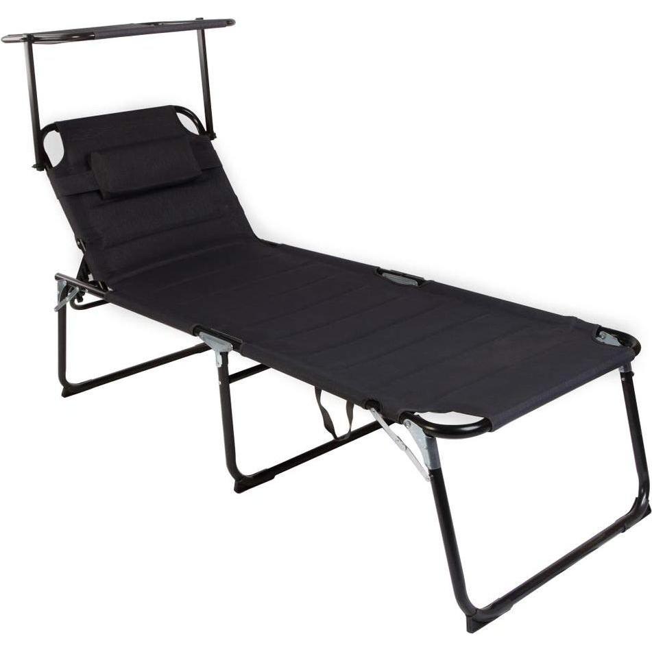 Mojawo, Liegestuhl, XXL Aluminium Gartenliege Schwarz mit Dach L200xB70cm (200 cm)
