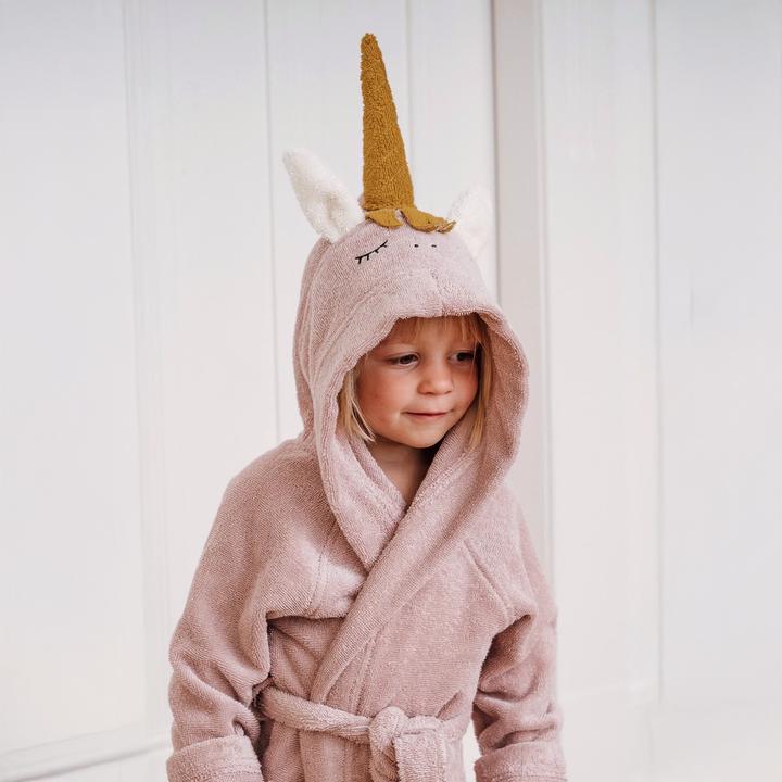 Actual product image Kikadu Bathrobe unicorn pale rose size 1-2 (GOTS)