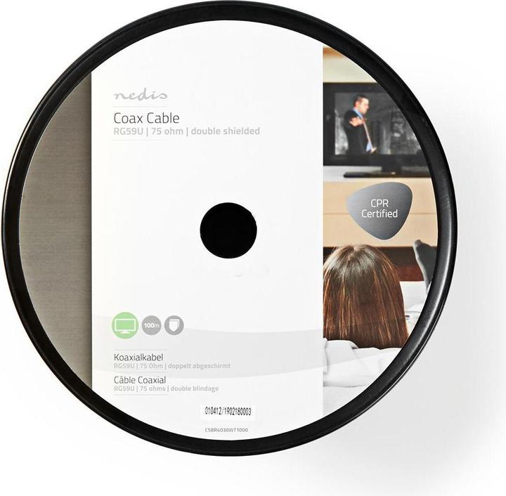 Nedis Câble d'antenne en rouleau RG59U 75 Ohm Double blindage ECA 100.0 m Coax PVC Blanc Rouleau (75 dB, Câble d'antenne)