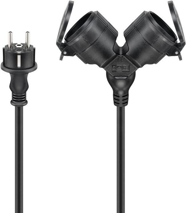 Produktbild Goobay Doppel-Verlängerungskabel Outdoor, 10 m, schwarz (10 m, CEE 7/3)