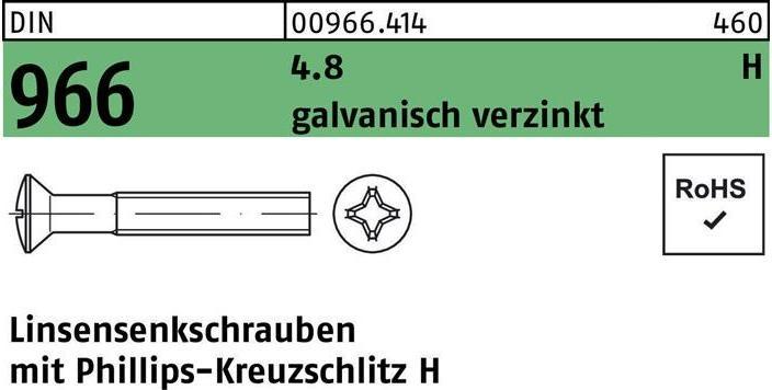 Produktbild Linsensenkschraube DIN 966 m.Kreuzschlitz PH M 2,5 x 10 -H 4.8 galvanisch verzinkt (200 Schrauben pro Stück)