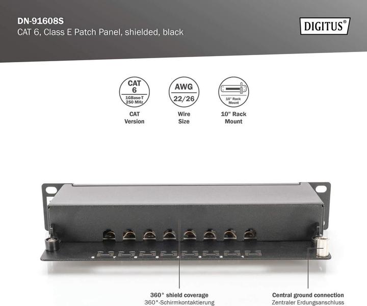 Actual product image Digitus 1U 8-Port 10" Cat6 shielded black
