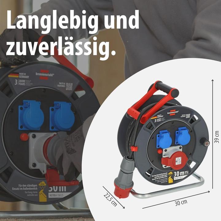 Produktbild Brennenstuhl CEE Kabelhaspel 30m IP44 für dauerhaften Ausseneinsatz mit Sicherheitsfunktionen (30 m)