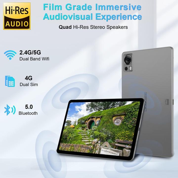 Actual product image Doogee Android 12 tablet with touchscreen, 4G LTE, 5G WiFi, 16 MP camera, 8300 mAh battery, octa-core (4G, 10.40", 256 GB, Grey)