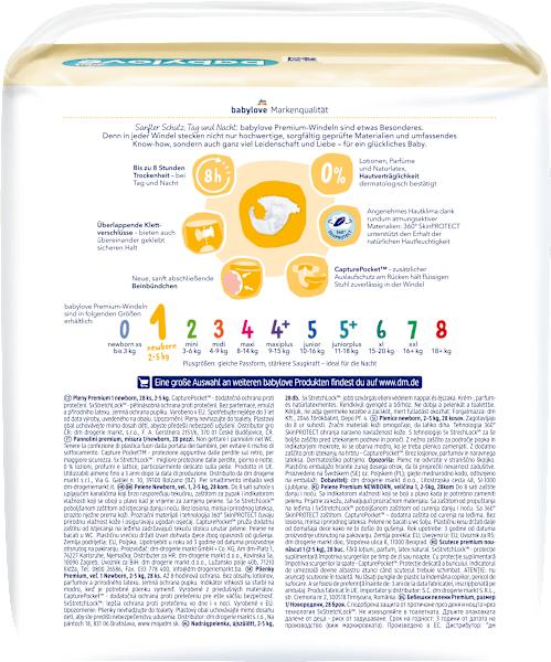 Nutritional values and ingredients dm babylove Premium nappies (Size 1, Pack, 28 pcs.)