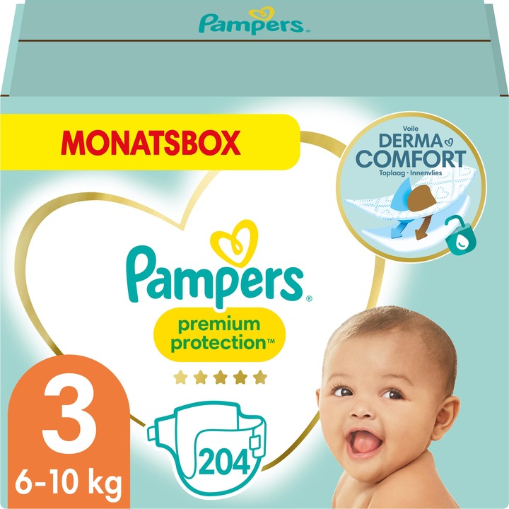 Immagine prodotto Pampers Premium Protection (Dimensione 3, Pacco mensile, 204 Pezzo/i)