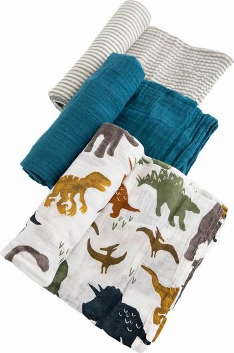 Actual product image little unicorn Cotton Muslin Swaddle 3 Pack - Dino Friends (120 cm, 120 cm)