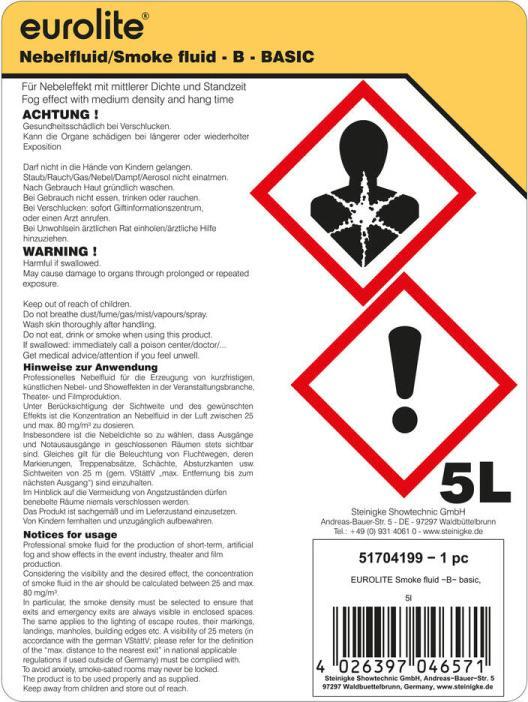 Image du produit Eurolite Smoke Fluid -B- Basic, 5l de liquide fumigène (Liquide de brouillard)