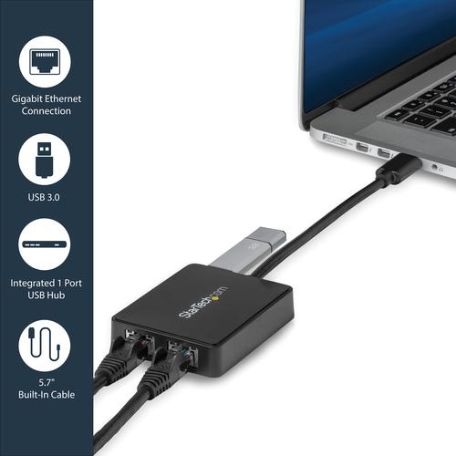 Productafbeelding StarTech USB 3.0 Dual Port Gigabit Nic (USB, RJ45 Gigabit Ethernet (2x))