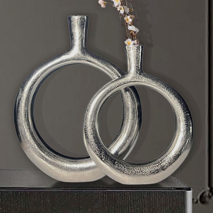 Produktbild FineBuy Vase 2er Set Blumenvase Aluminium Donut Tischvase Modern Rund Wohndeko (2x)