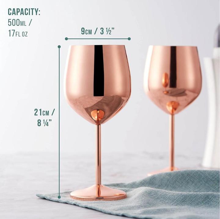 Actual product image Oak & Steel Stainless steel wine glasses rose gold set of 2 (50 cl, 2 Glasses, Wine glasses set)