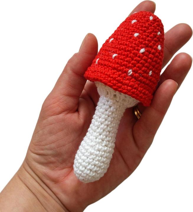 Produktbild Natura Punto HÃ¤kelpilz, Dekopilz, schmaler Pilzhut, weiss-rot, handgemacht, L 9 cm