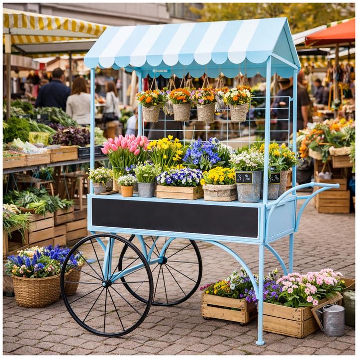 Produktbild HTI-Living Blumenwagen Vintage Metall blau Dekowagen Buffetwagen auf Rädern