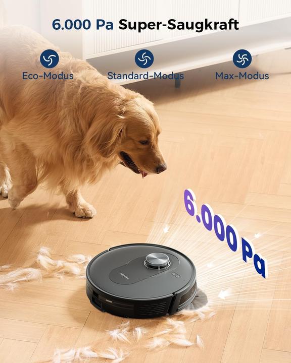 Produktbild Proscenic Aspirateur robot avec station, navigation Lidar, 6000Pa, 200 min, pour poils d'animaux et tous sols (6000 Pa, Wischtuch)