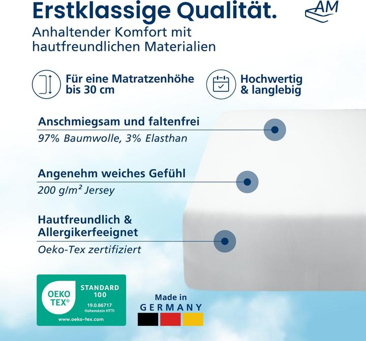 Image du produit AM Qualitätsmatratzen Premium Spannbettlaken für Matratze, Baumwolle (200gsm) (160 x 190 cm)
