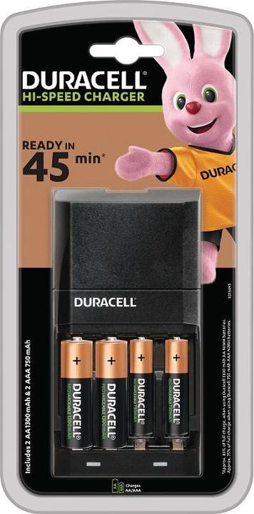 Immagine prodotto Duracell 45m Caricatore + 2 x AA/AAA (4 pz., AAA, AA, 1700 mAh, Caricabatterie senza batteria)
