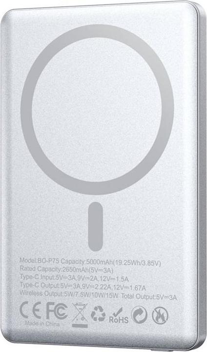 Actual product image Bwoo magnetic power bank P75 PD 20W 5000 mAh with digital display and USB-C port black (5000 mAh, 20 W)