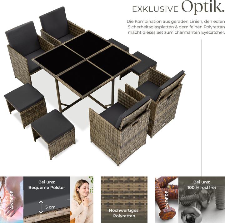 Actual product image tectake Rattan garden furniture set Bilbao 4+4+1 with protective cover, variant 2