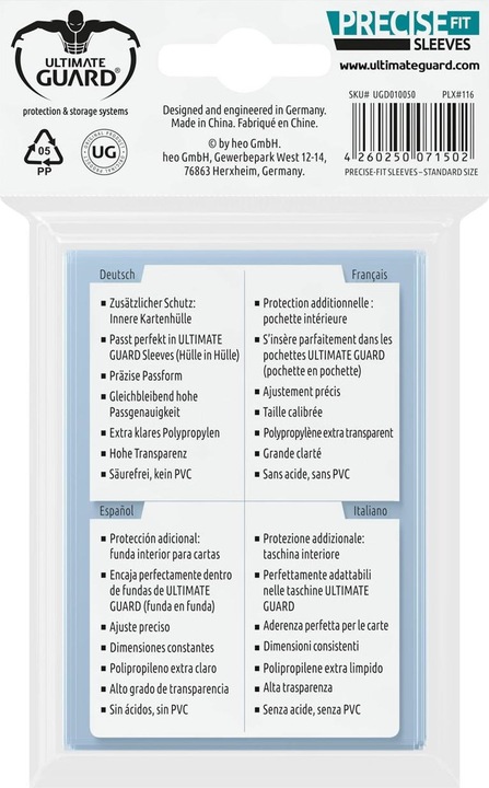 Actual product image Ultimate Guard Card Sleeve Precise-Fit Sleeves Transparent Standard 100