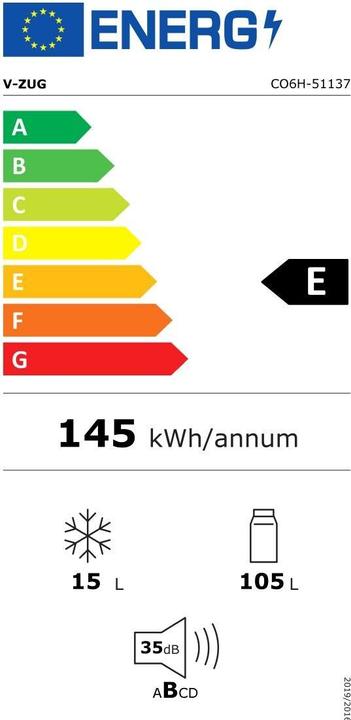 Energy Label V-Zug Cooler V600 8UG 5113700000 (119 l)