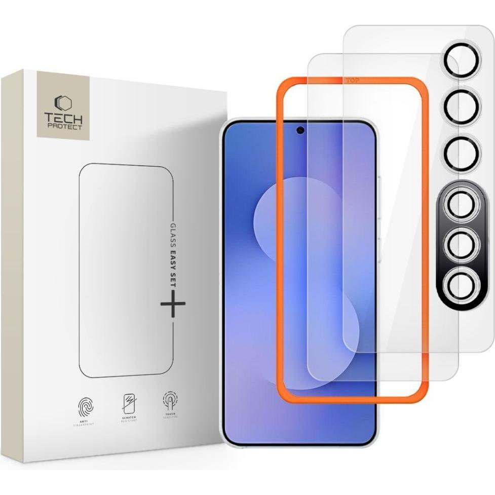 Tech-Protect Easy Set+ 3er-Pack Panzerglas für Samsung Galaxy S25 FE - transparent (3 pz., Samsung Galaxy S25 FE), Pellicola protettiva smartphone, Tr